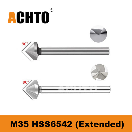 ACHTO Drill Bit Set for Steel, 3 Flute 90 Degree HSS Extended Chamfering Tool Bit for Metal Wood Woodworking Metal Working Tool Bit Set