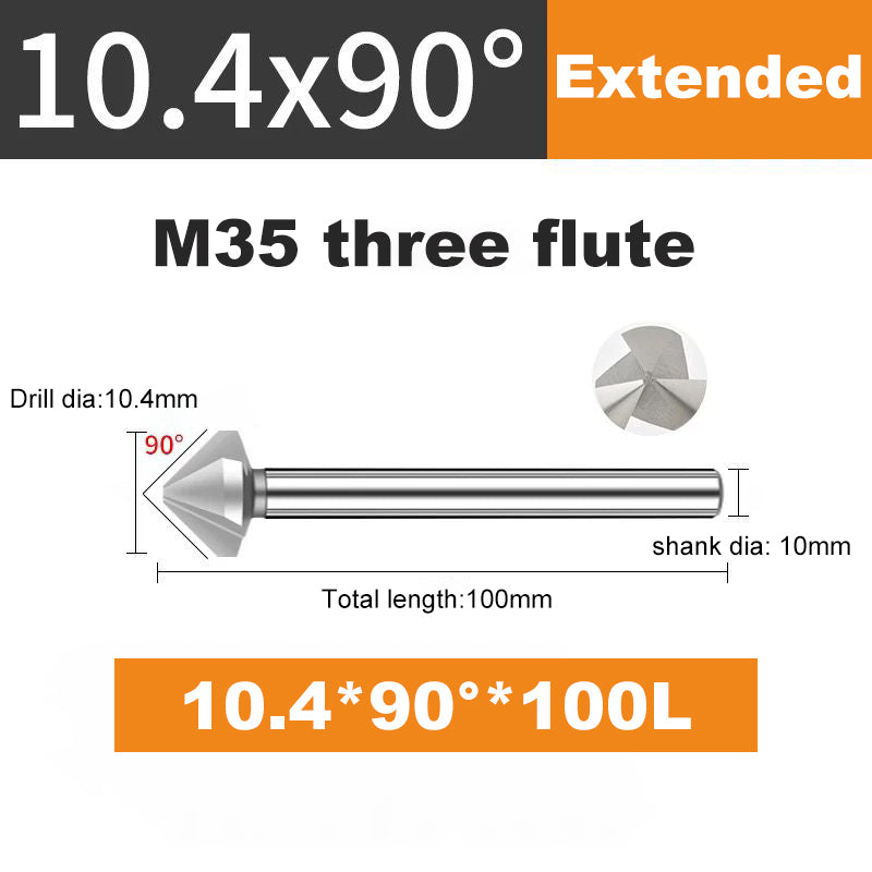 ACHTO Drill Bit Set for Steel, 3 Flute 90 Degree HSS Extended Chamfering Tool Bit for Metal Wood Woodworking Metal Working Tool Bit Set