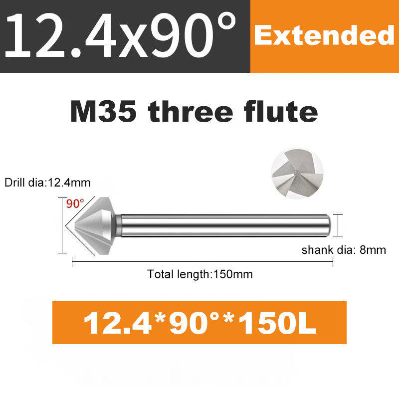 ACHTO Drill Bit Set for Steel, 3 Flute 90 Degree HSS Extended Chamfering Tool Bit for Metal Wood Woodworking Metal Working Tool Bit Set