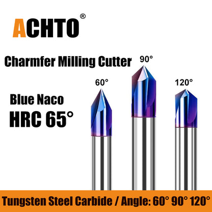 ACHTO Blue Naco 60 90 120 Degree Chamfer Milling Cutter HRC 65 for Stainless Steel Metalworking Processed