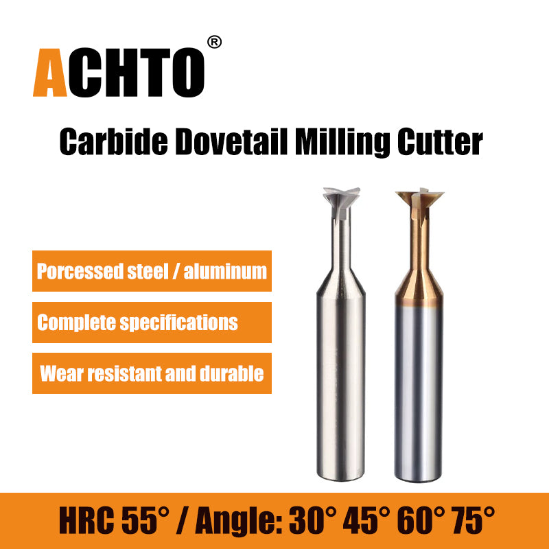 ACHTO Carbide Dovetail Milling Cutter 30/45/60 Degree Straight Shank Carbide End Mill 1.5-20mm Dia Tungsten Steel Machining Tool for Metal Stainless Steel Alloy Steel Carbon Steel