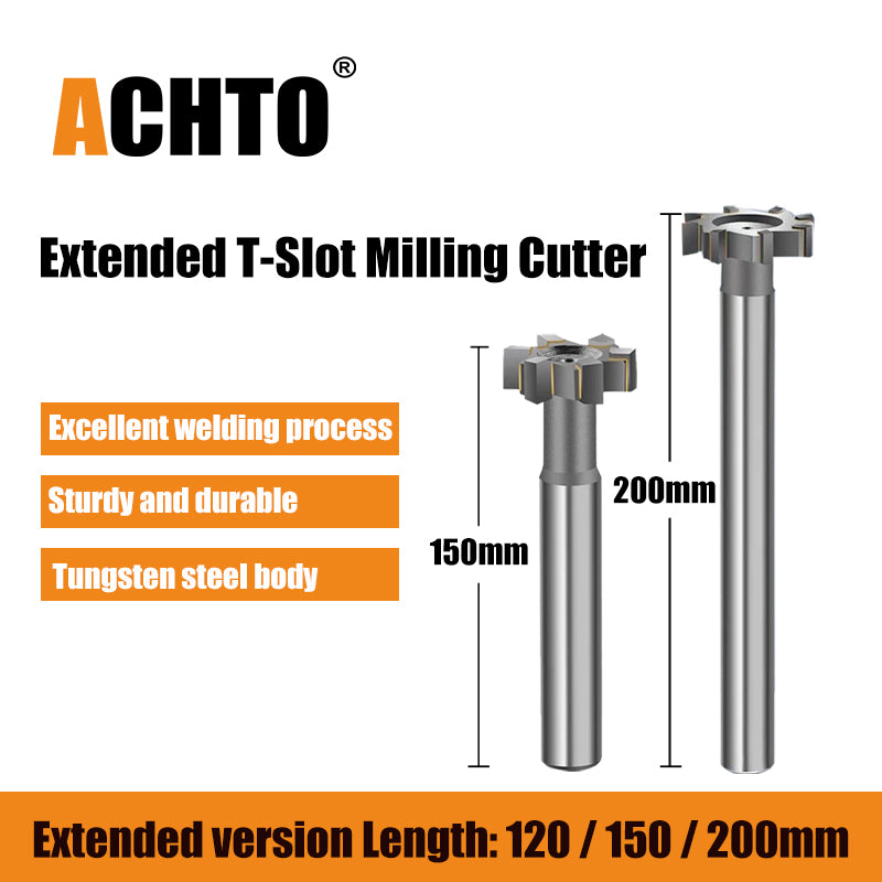 ACHTO T Slot Cutter End Mill 120 150 200 Length for Cutting Aluminum Alloy Tungsten Steel 4 Flutes Milling