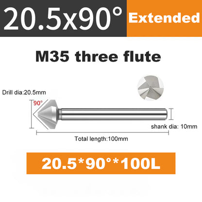 ACHTO Drill Bit Set for Steel, 3 Flute 90 Degree HSS Extended Chamfering Tool Bit for Metal Wood Woodworking Metal Working Tool Bit Set
