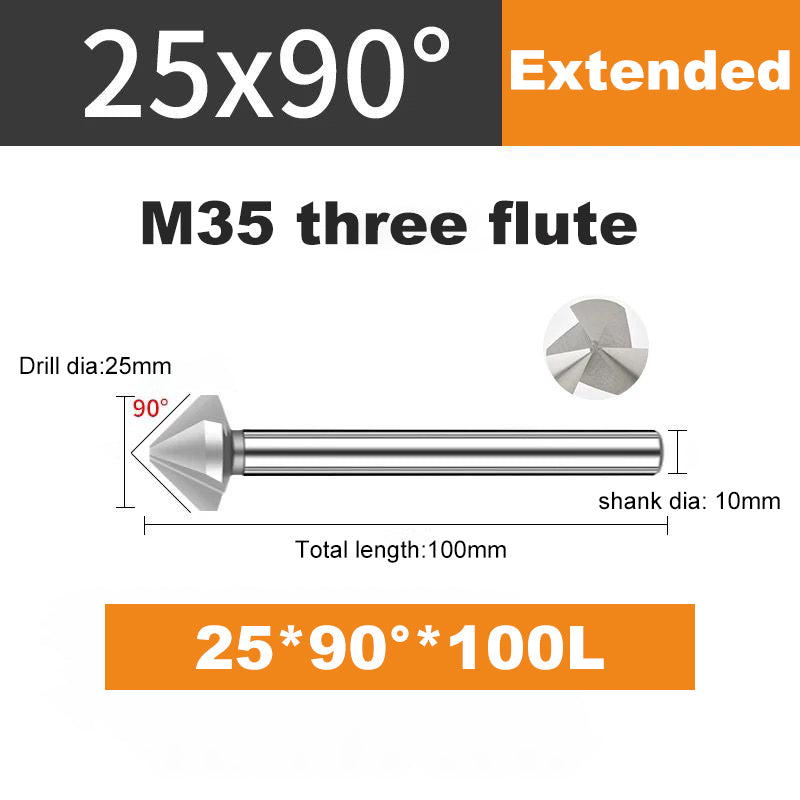 ACHTO Drill Bit Set for Steel, 3 Flute 90 Degree HSS Extended Chamfering Tool Bit for Metal Wood Woodworking Metal Working Tool Bit Set