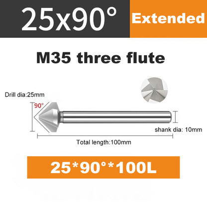 ACHTO Drill Bit Set for Steel, 3 Flute 90 Degree HSS Extended Chamfering Tool Bit for Metal Wood Woodworking Metal Working Tool Bit Set