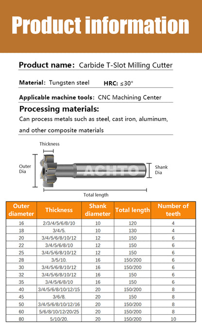 ACHTO T Slot Cutter End Mill 120 150 200 Length for Cutting Aluminum Alloy Tungsten Steel 4 Flutes Milling
