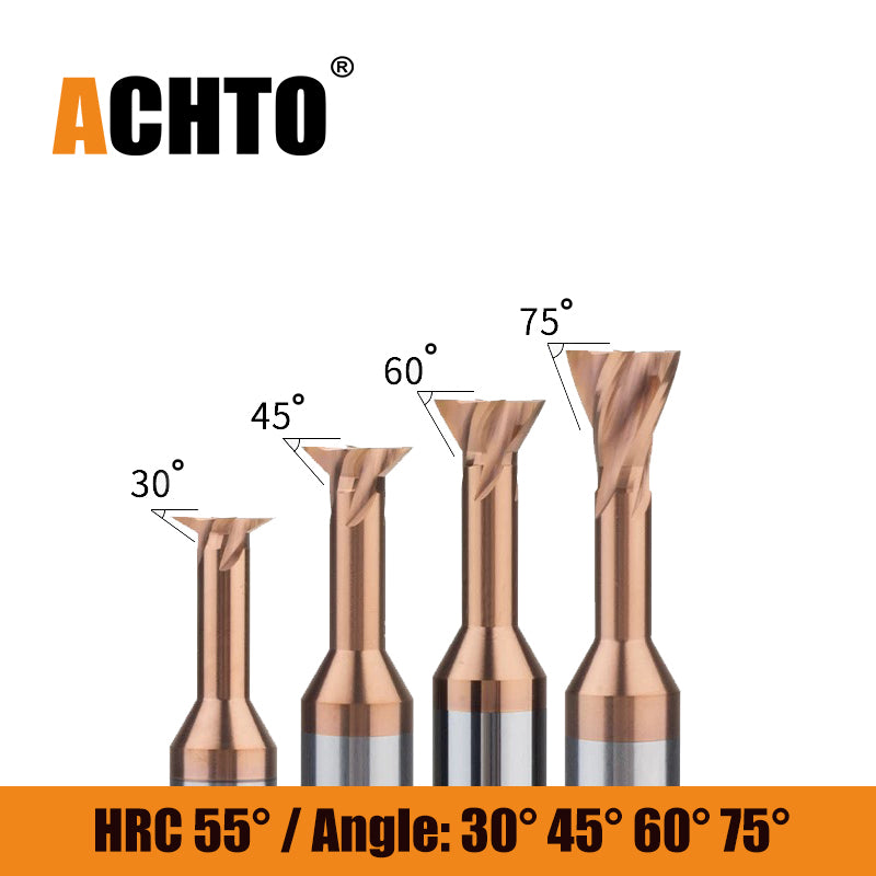 ACHTO Carbide Dovetail Milling Cutter 30/45/60 Degree Straight Shank Carbide End Mill 1.5-20mm Dia Tungsten Steel Machining Tool for Metal Stainless Steel Alloy Steel Carbon Steel
