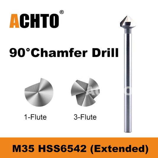 ACHTO Drill Bit Set for Steel, 3 Flute 90 Degree HSS Extended Chamfering Tool Bit for Metal Wood Woodworking Metal Working Tool Bit Set