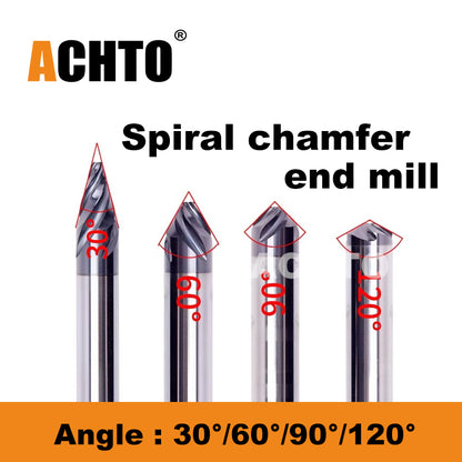 30 60 90 120 degree Spiral chamfer carbide end mill for steel